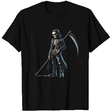 Discover Dark Skeleton Warrior with Scythe and Hooded Jacke T Shirts