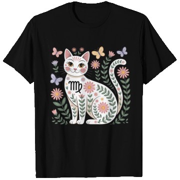 Discover Virgo Zodiac Cat with Daisies T Shirts