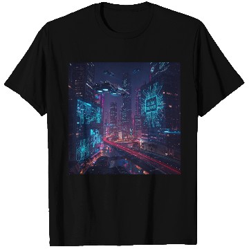 Discover Neon cyberpunk city digital dreamer for men T Shirts