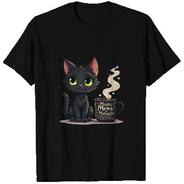 Discover Mystic Mews & Midnight Brews - Black Cat & Magic T Shirts