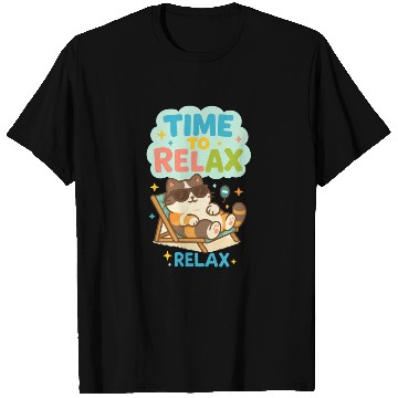 Discover Time to Relax – Cute Cat Chilling in a Beach Chair T Shirts