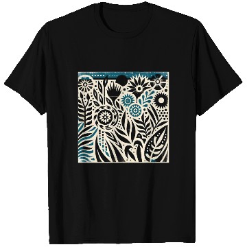 Discover Teal & Black Floral Pattern T Shirts