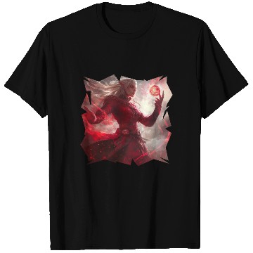 Discover Mystical Fire Elf Holding Glowing Spell Orb Art T Shirts