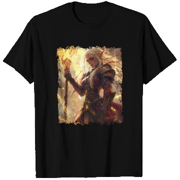 Discover Fiery Elf Mage with Glowing Magical Staff Design T Shirts