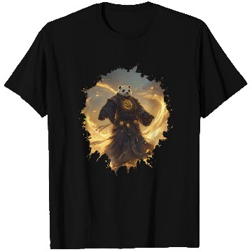 Discover Mystical Panda Monk with Golden Energy Flow Aura T Shirts