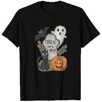 Discover Halloween trick or treat theme watercolor artwork T Shirts