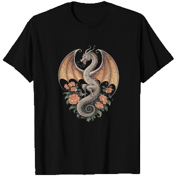Discover Majestic Dragon with Roses Fantasy Design T Shirts