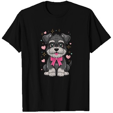 Discover Cute Schnauzer With Pink Bow Surrounded by Hearts T Shirts