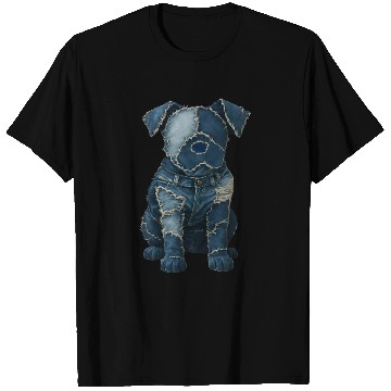 Discover Cute Denim Patchwork Art Dog T Shirts