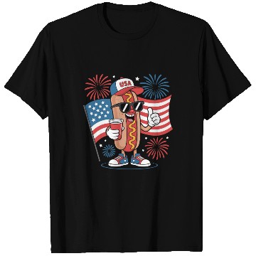 Discover 4th Of July Hotdog American Flag Patriotic Firewor T Shirts
