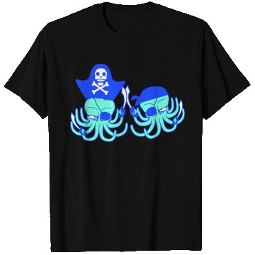 Discover Two octopus pirate sailing crew captain privateer T Shirts