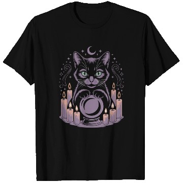 Discover Witchy Cat with Crystal Ball and Candles T Shirts