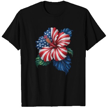 Discover Hibiscus Flower Patriotic American Flag 4th T Shirts