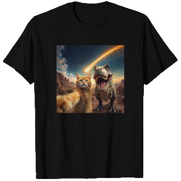Discover Cat and Dinosaur Meteor Selfie Meme Funny T Shirts