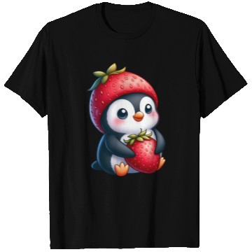 Discover Cute penguin with strawberry cartoon summer fun T Shirts
