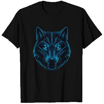 Discover Cyber Wolf – Futuristic Neon Blue Wolf Head T Shirts
