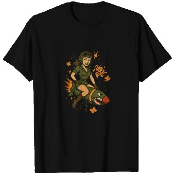 Discover Pin-Up Pilot on Missile | Vintage Graffiti Art T Shirts