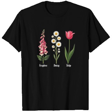 Discover Foxglove Daisy Tulip Vintage Botanical Flowers T Shirts