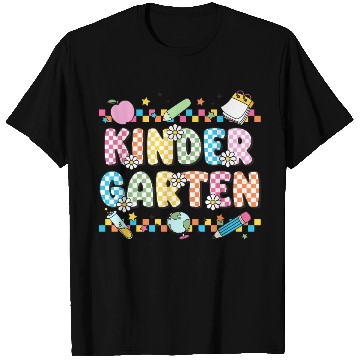 Discover Kindergarten Checkerboard Teacher T Shirts