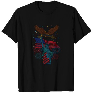 Discover US flag with eagle and statue of liberty T Shirts