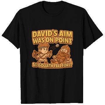 Discover David & Goliath Pun – Funny Bible Hero Cartoon T Shirts