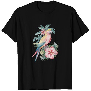 Discover Tropical Parrot and Hibiscus Flowers T Shirts