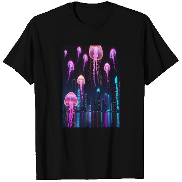 Discover Neon Jellyfish Over Cyber City T Shirts