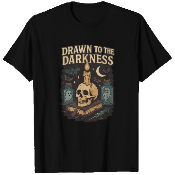 Discover Drawn to the Darkness Gothic Skull and Candle T Shirts