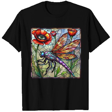 Discover Dragonfly stained glass poppy flower insect eye T Shirts