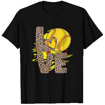 Discover Leopard Print Love Softball Heart Neon Splash T Shirts