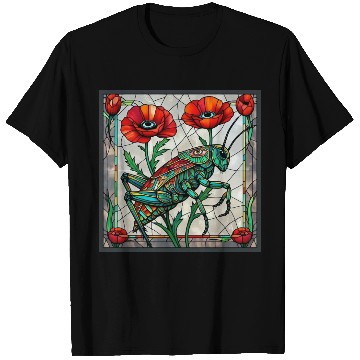 Discover Grasshopper cricket stained glass poppy flower T Shirts