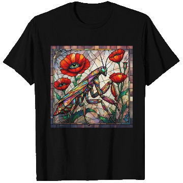 Discover Praying mantis stained glass vibrant poppy flower T Shirts