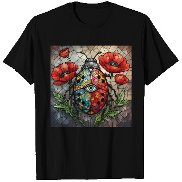 Discover Ladybug stained glass vibrant poppy flower insect T Shirts