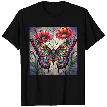 Discover Butterfly stained glass design vibrant poppy T Shirts