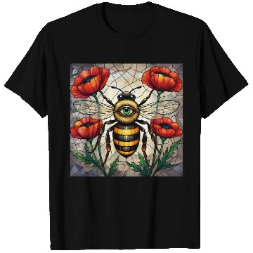 Discover Bumble bee stained glass vibrant poppy flower eye T Shirts
