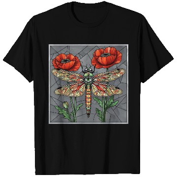 Discover Dragonfly stained glass design vibrant poppy eye T Shirts