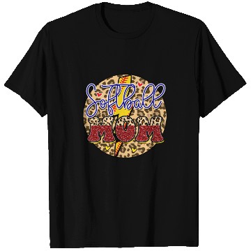 Discover Leopard Glitter Softball Mom Lightning T Shirts