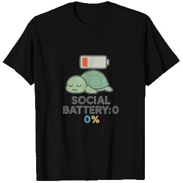 Discover Lowbat Turtle Social Battery 0% T Shirts