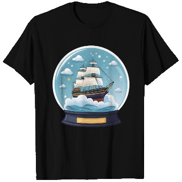 Discover Fantasy Ship in Star Filled Snow Globe T Shirts