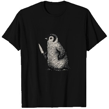 Discover Funny Fight Or Flight Meme Penguin With Knife T Shirts