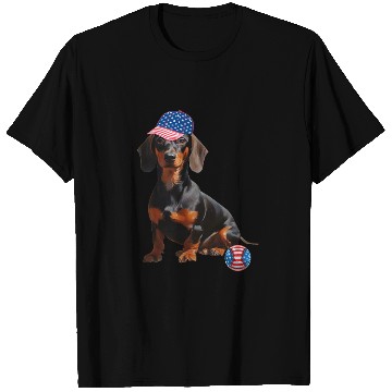 Discover Dachshund dog baseball lover us flag T Shirts