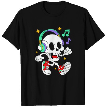 Discover Music Loving Skeleton with Headphones T Shirts