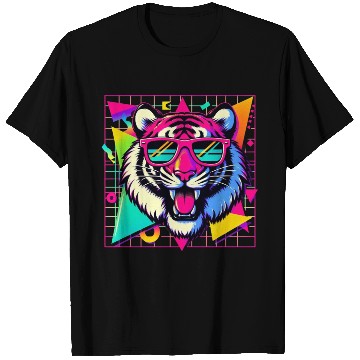 Discover Cool Retro Tiger with Neon Sunglasses  T Shirts