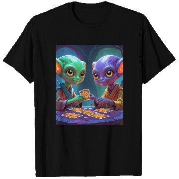 Discover 2 ALIENS PLAYING CARDS AND HAVING FUN 3 T Shirts