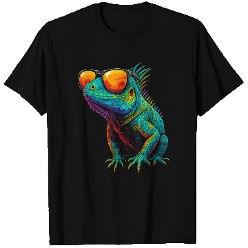 Discover Cool Neon Iguana with Sunset Sunglasses T Shirts