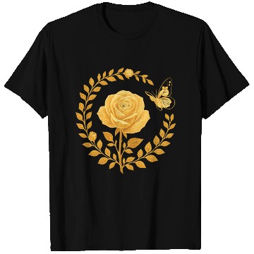 Discover Golden Rose with Butterfly Frame T Shirts
