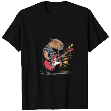 Discover Cool Capybara Playing Electric Guitar T Shirts