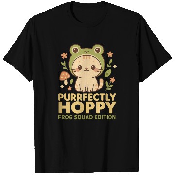 Discover Cute Frog and Cat Purrfectly Hoppy Design T Shirts