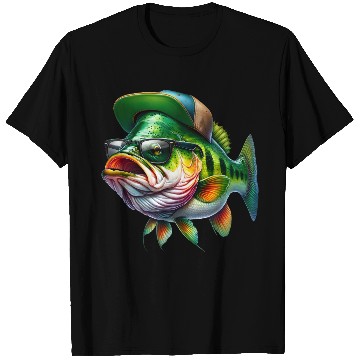 Discover Cool Bass Fish with Green Hat and Glasses T Shirts