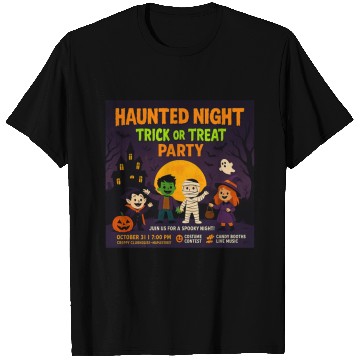 Discover Halloween Haunted Night Trick or Treat Party T Shirts